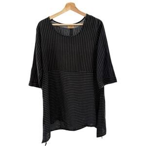 Tulip Clothing Black White Striped Pull Over Tunic Shirt M Oversized Lagenlook